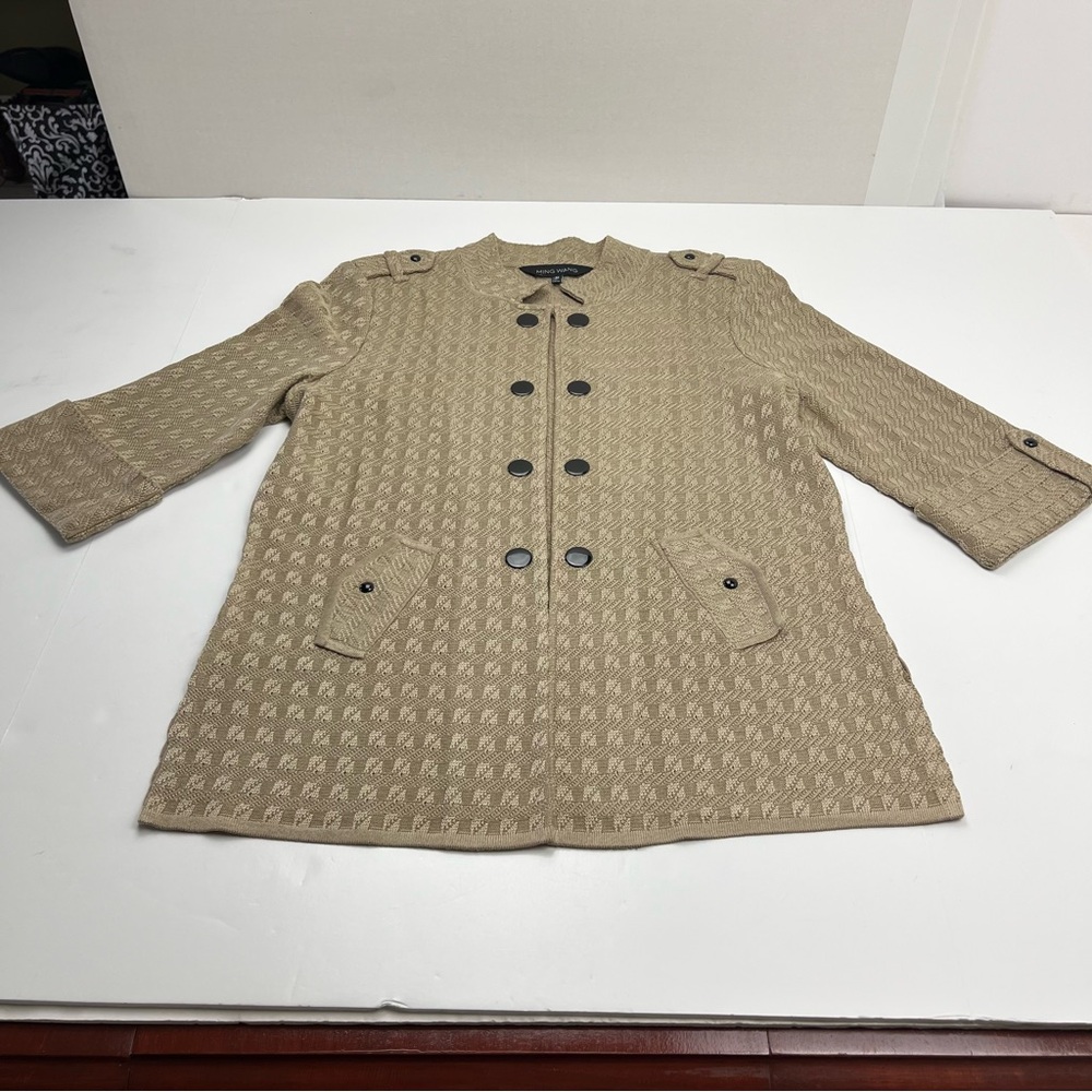 Ming Wang Women’s Medium Tan Beige Textured Cardigan Jacket Office Work Career